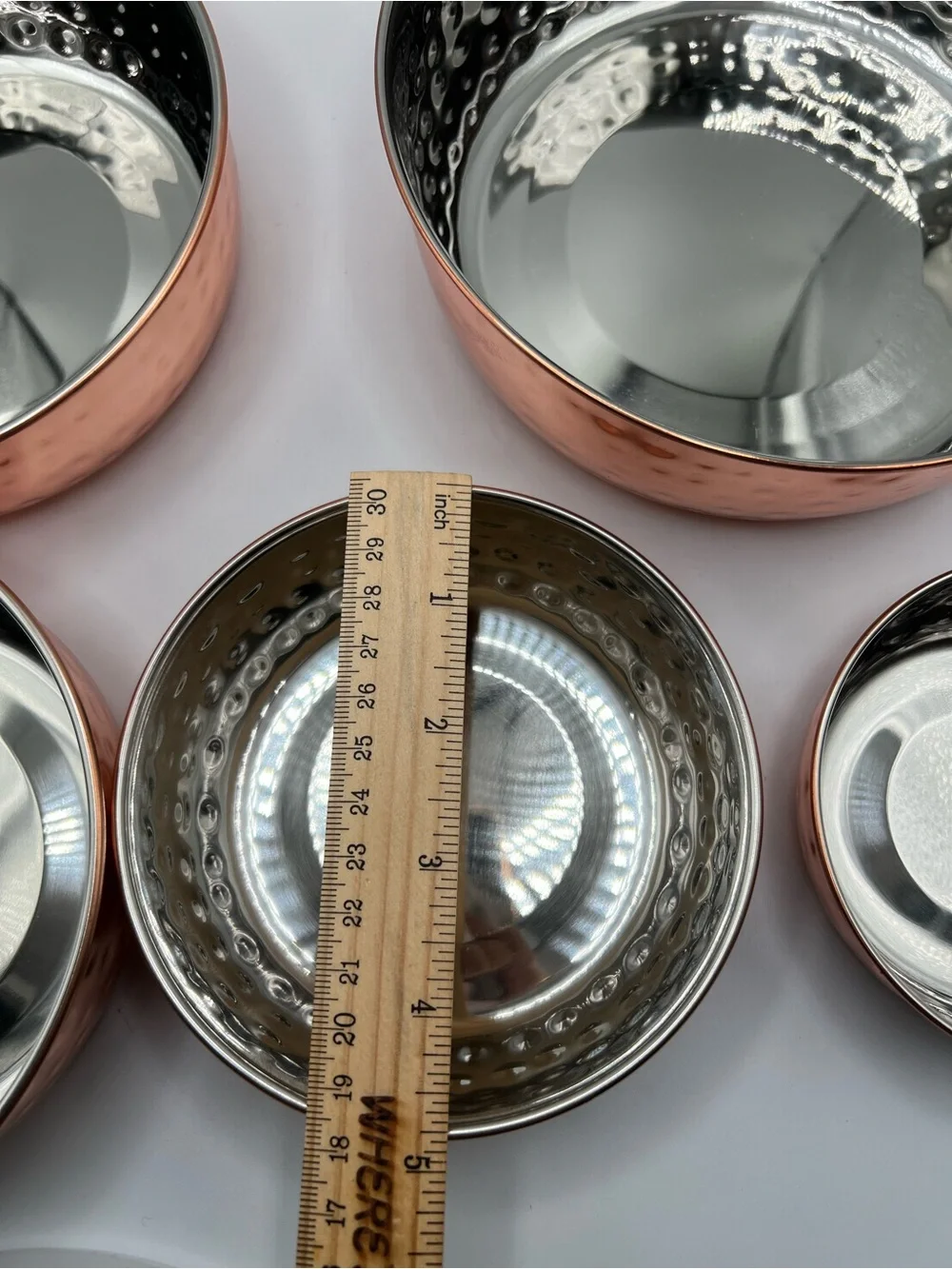 5 Piece Hammered Copper Plated Stainless Steel Stackable Storage Bowl Set Lids